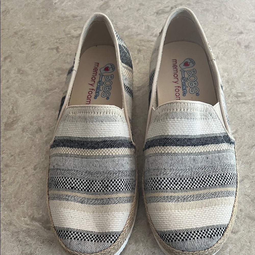 Skechers Women's Striped Slip-On Sneakers - Blue, Gray, Cream